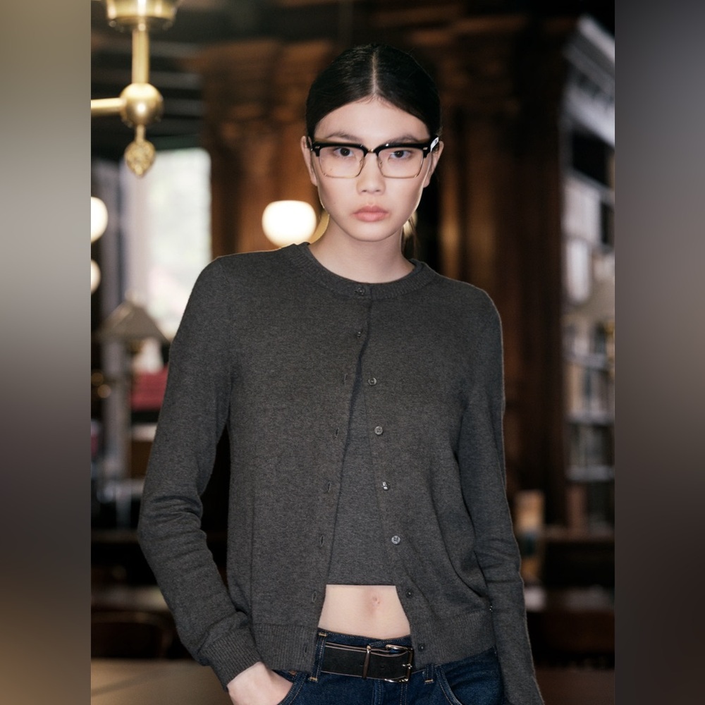 Aritzia Gray Button-Front Wool Blend Cardigan